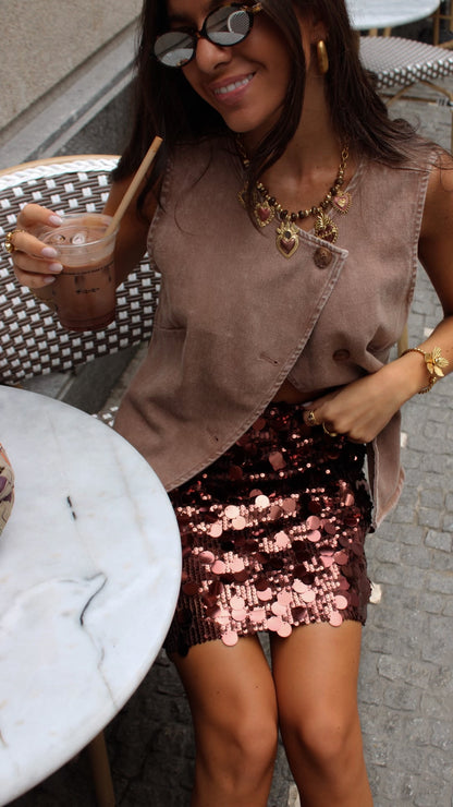 Taupe Denim Buttoned Vest