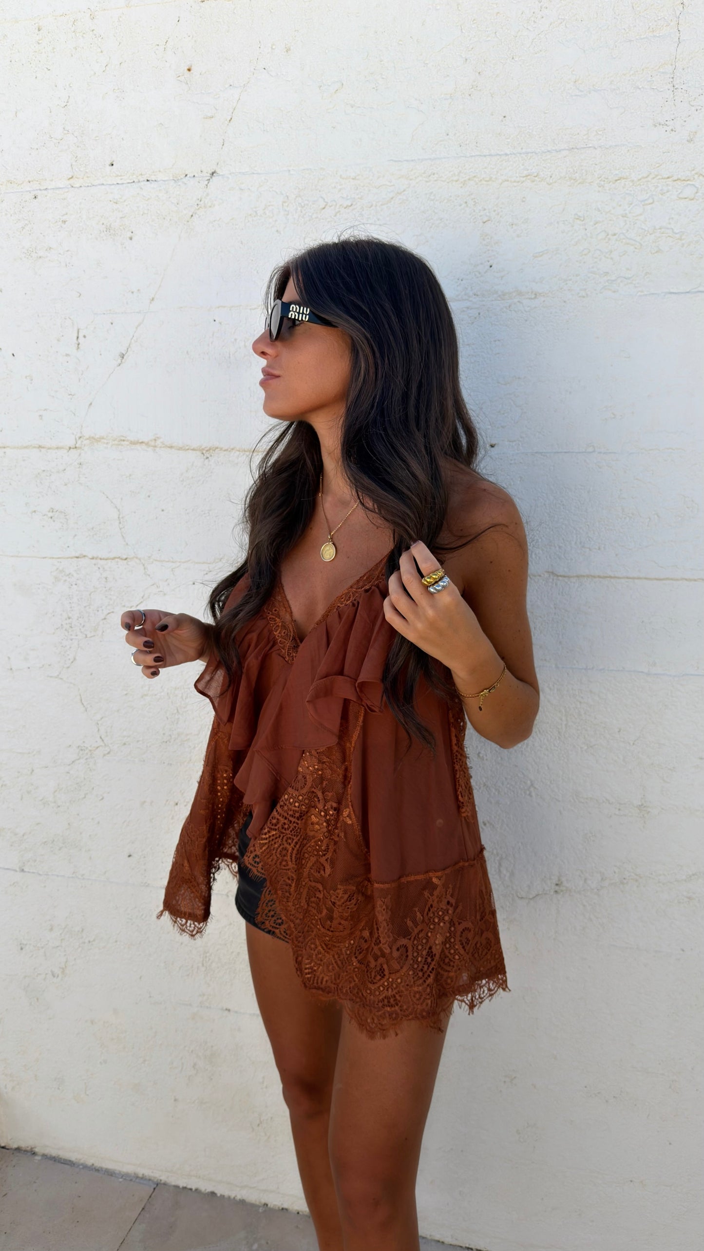 Rust Lace Ruffle Top