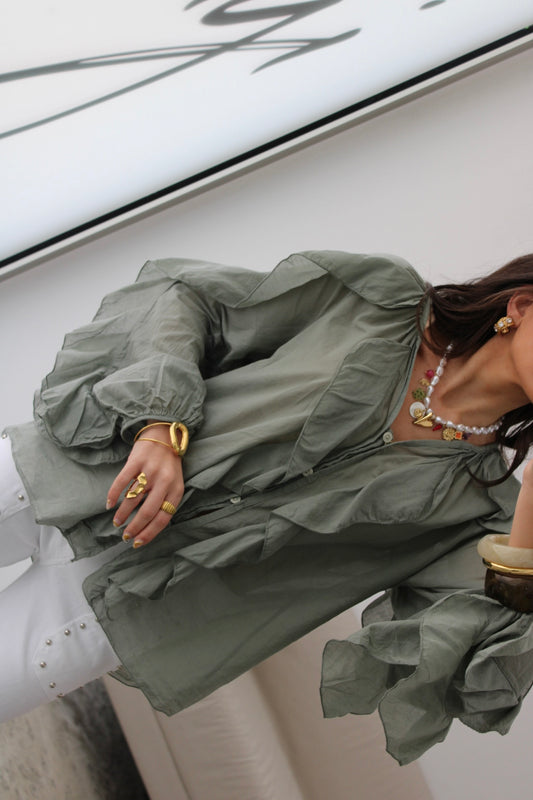 Ruffled Shirt In Green