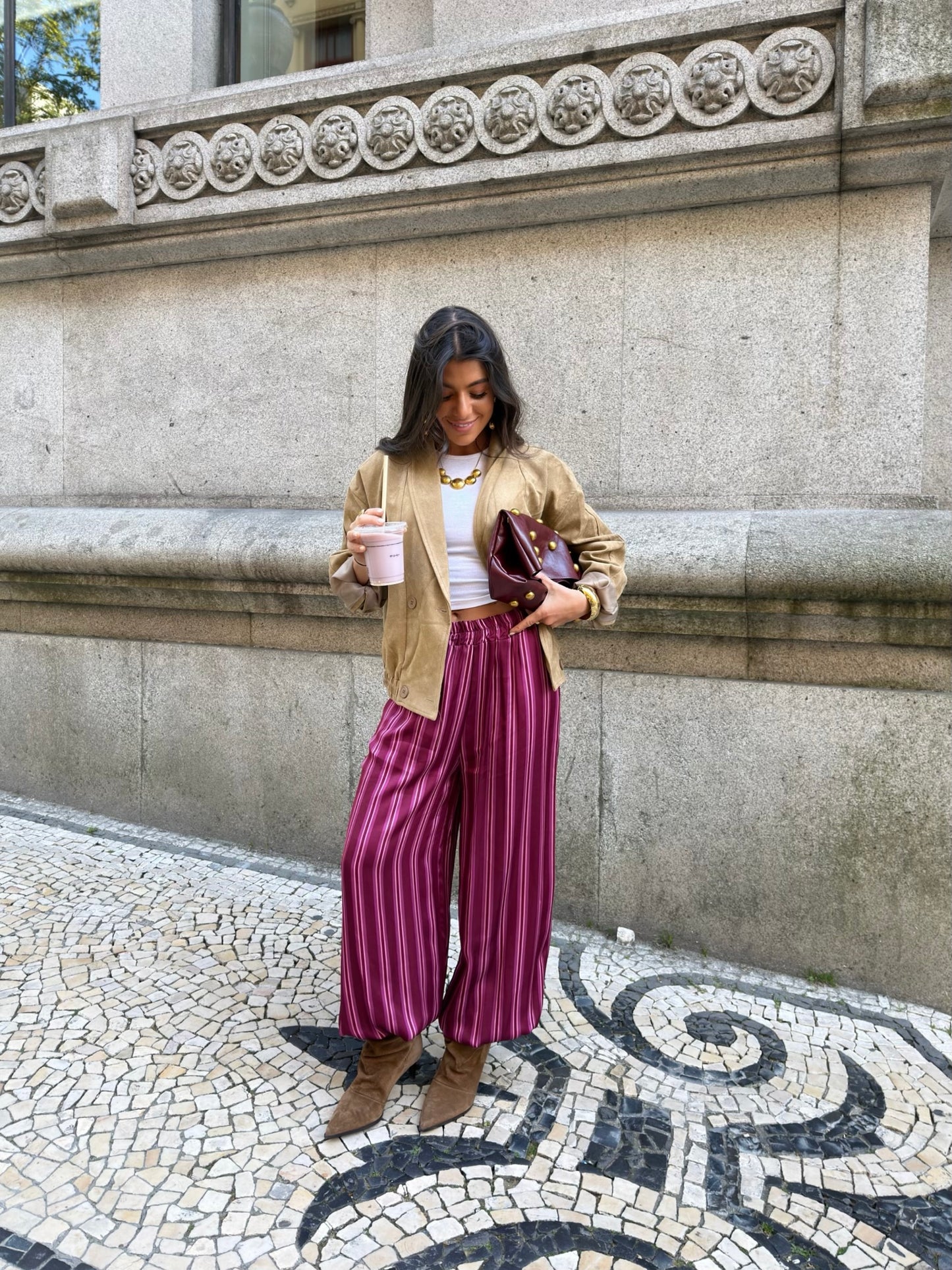 Berry Stripe Balloon Trousers