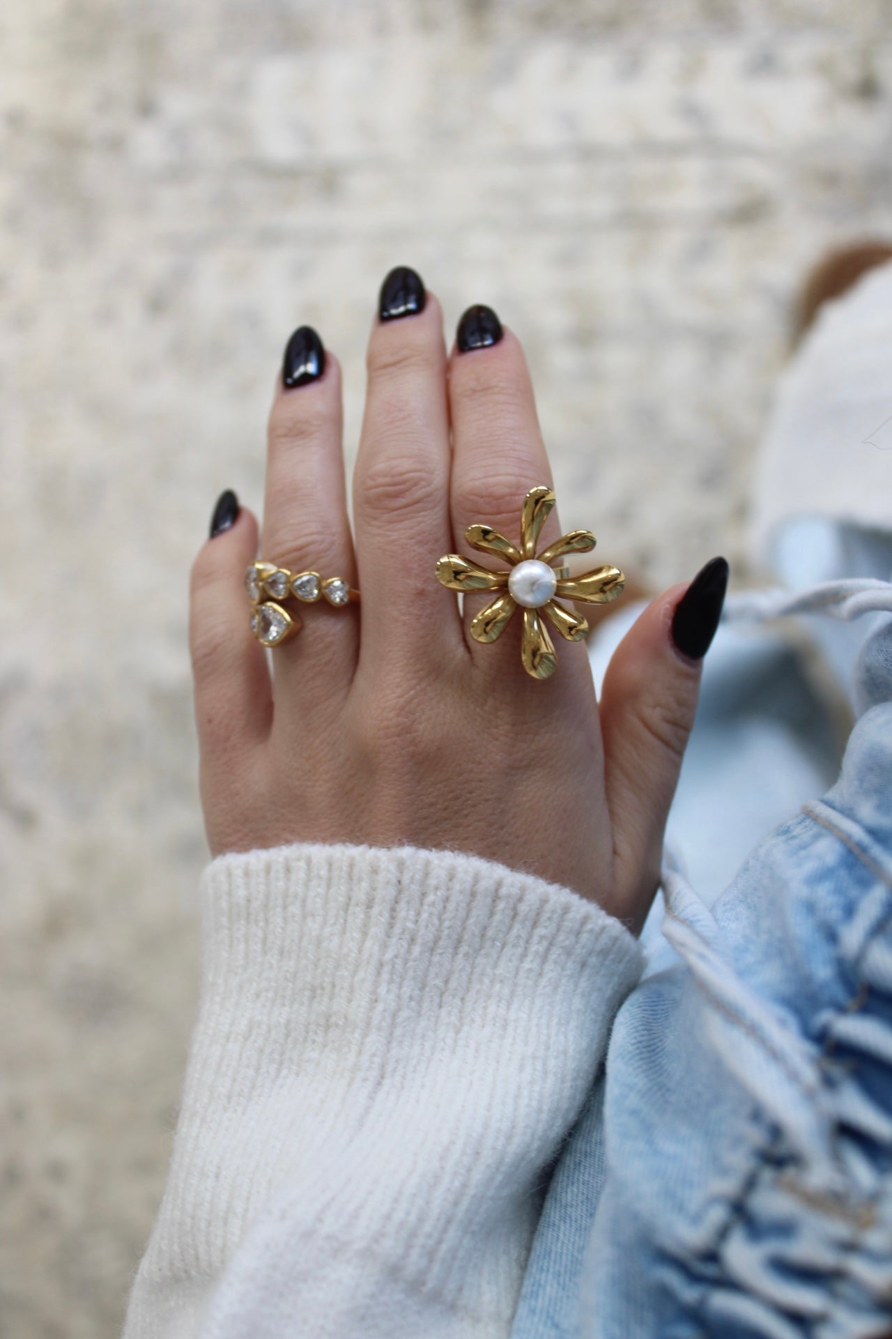 Flower Ring with Pearl
