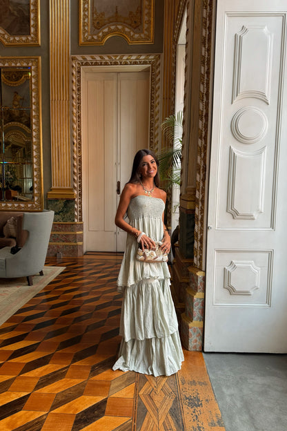 Long Sage Green Ruffle Dress