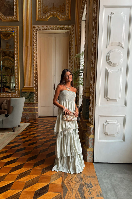 Long Sage Green Ruffle Dress