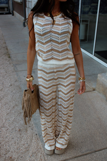 Striped Crochet Set (Beige & Off-White)