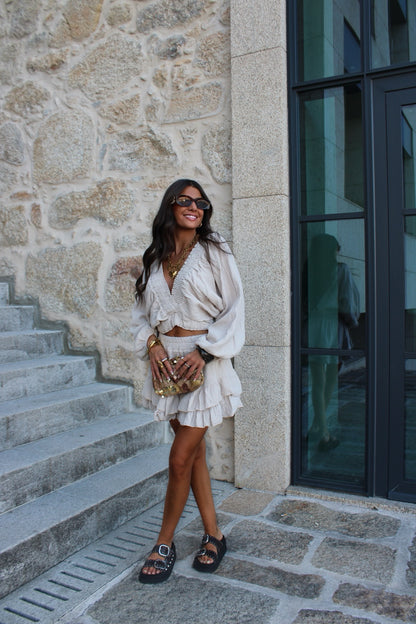 Neutral Sand Co-ord: Shorts and Crop Top
