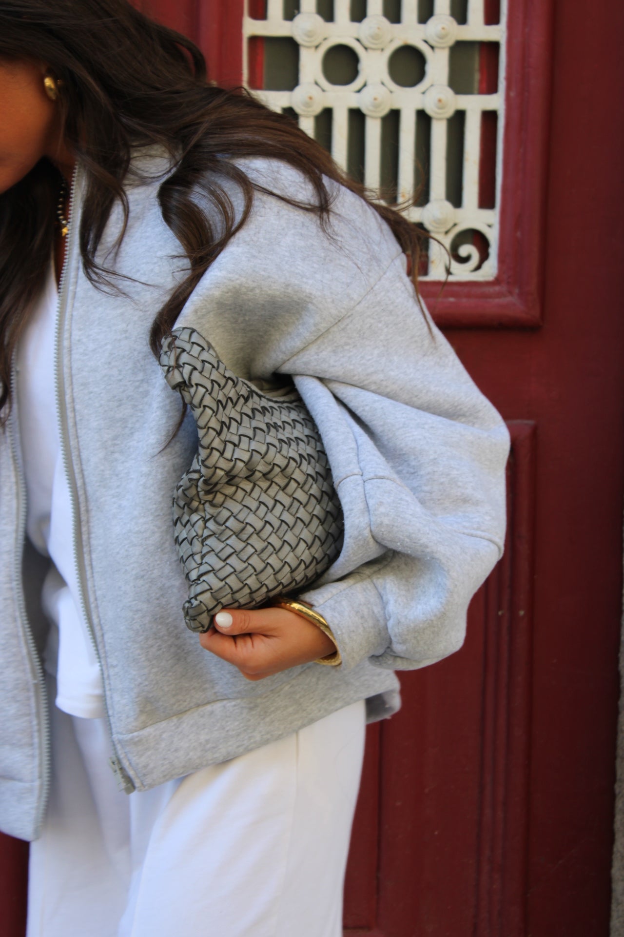 Love Back Bomber Jacket in Grey & Beige