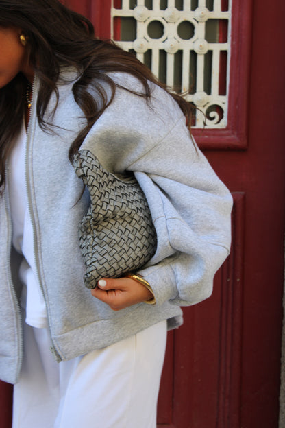 Love Back Bomber Jacket in Grey & Beige