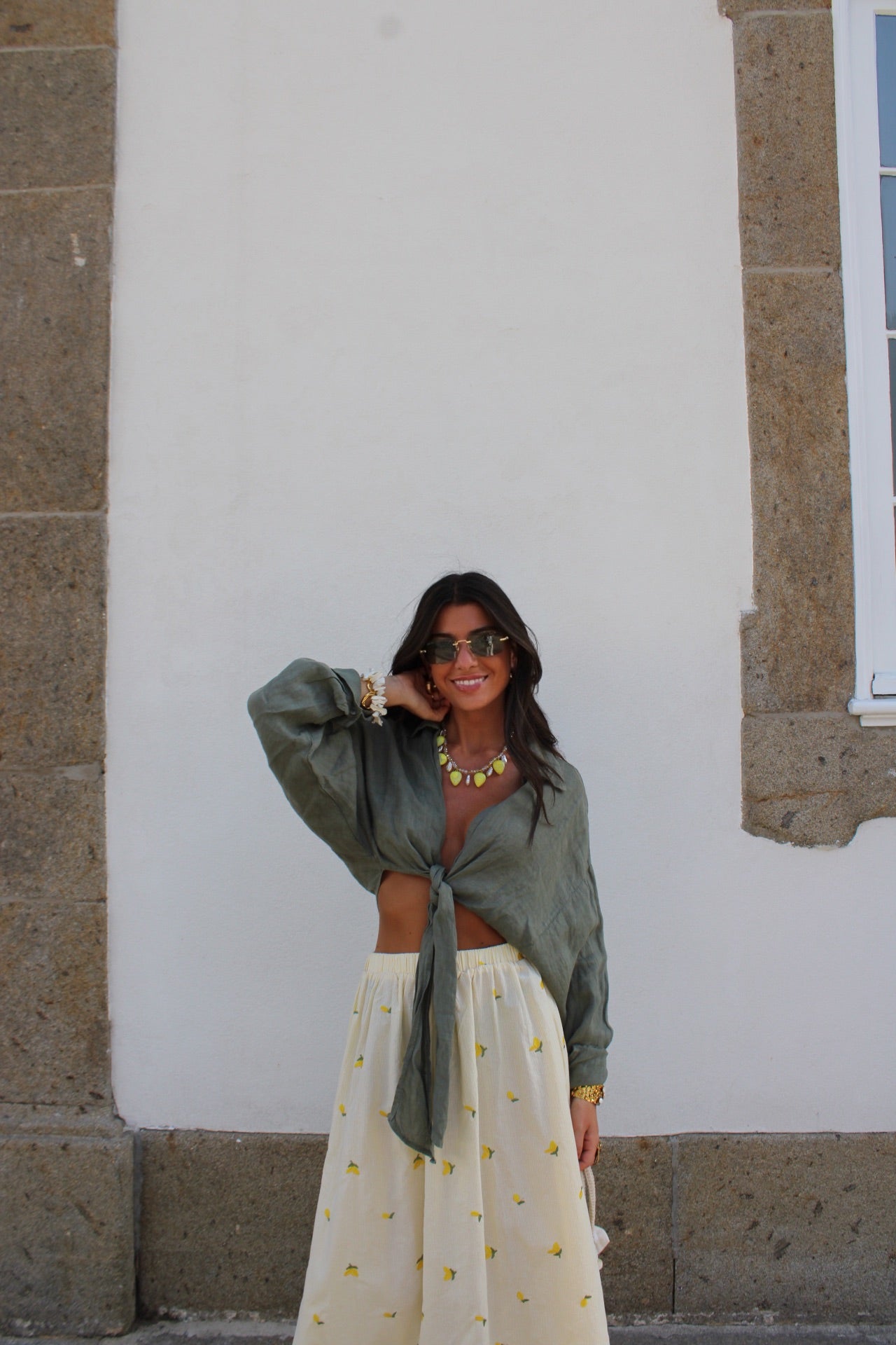 Khaki Linen Cropped Shirt