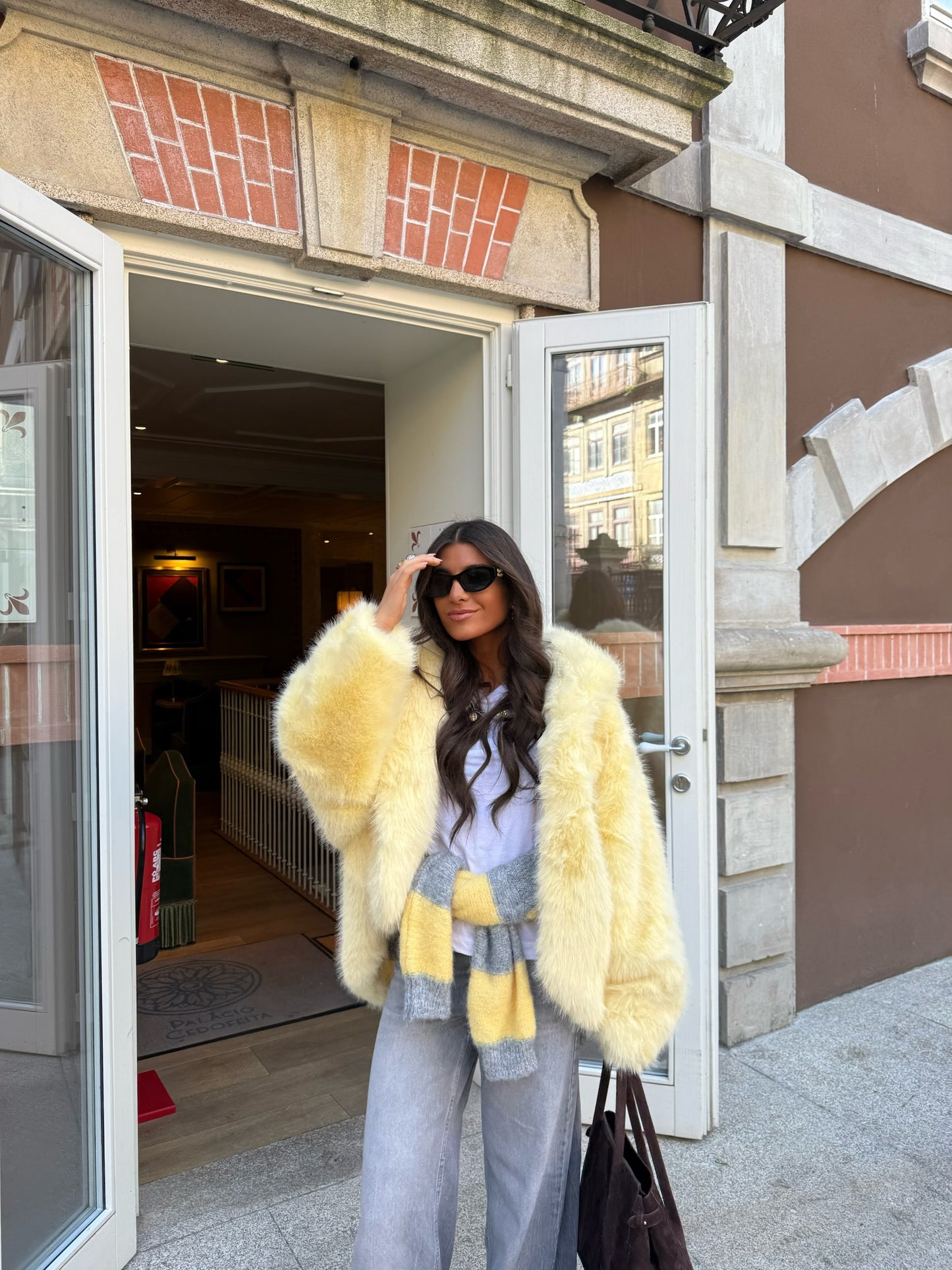 Butter Yellow Faux Fur Hoodie Jacket