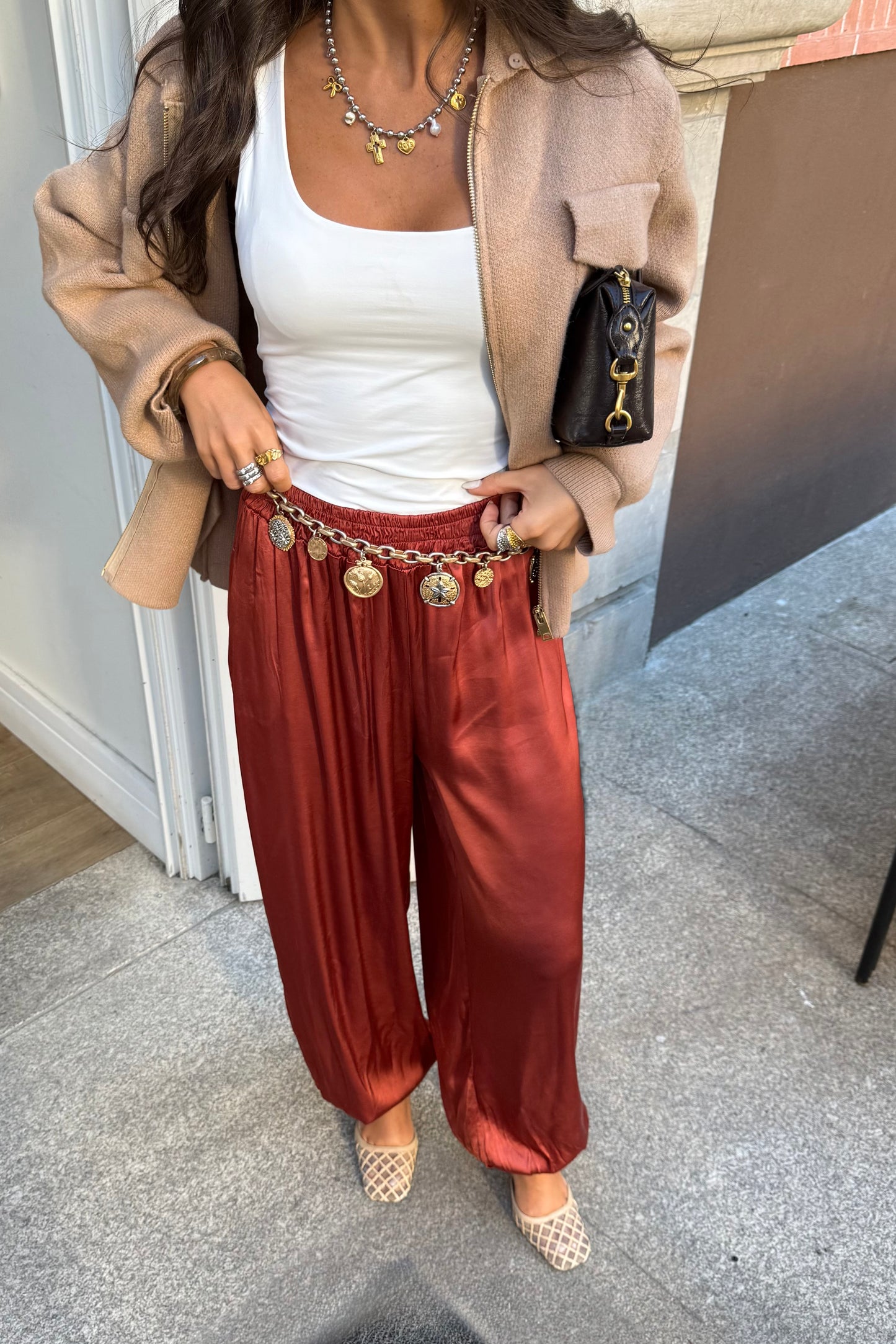 Terracotta Satin Balloon Pants