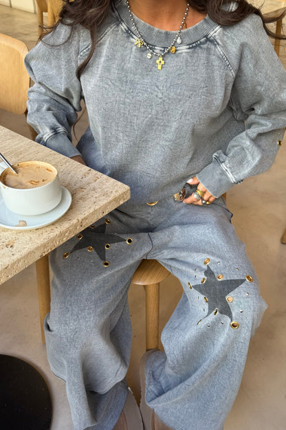 Star Studded Tracksuit in Faded Grey