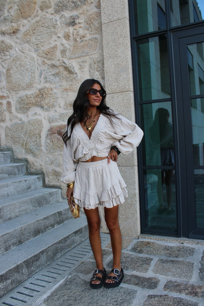 Neutral Sand Co-ord: Shorts and Crop Top