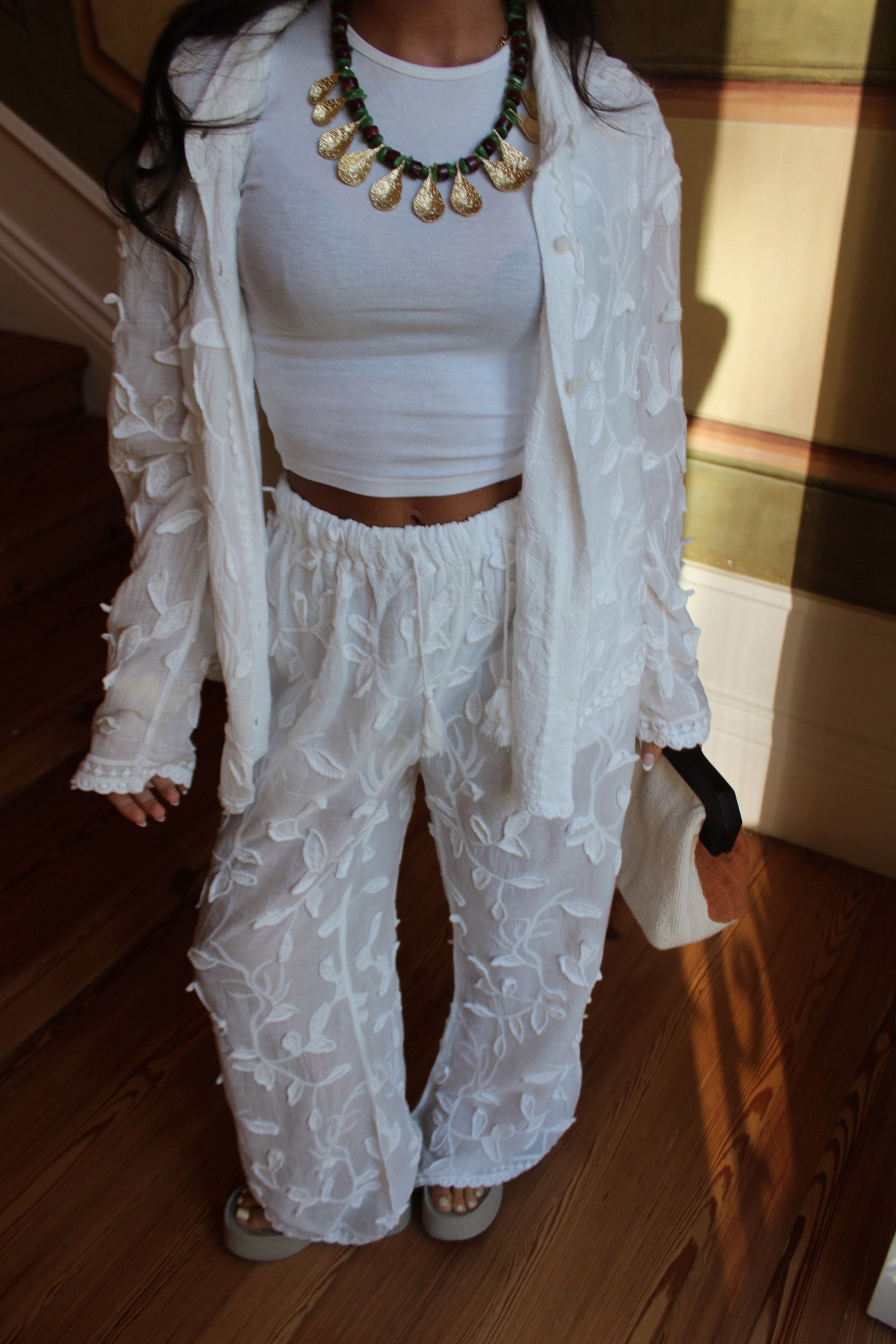Embroidered White Set Shirt & Pants