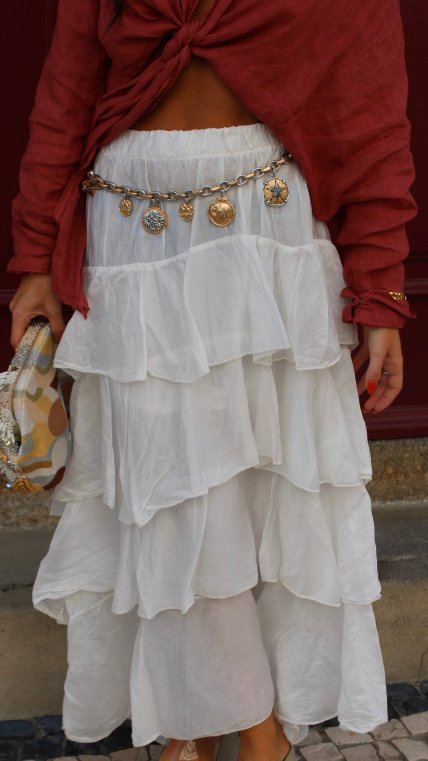 Pearl White Layered Skirt