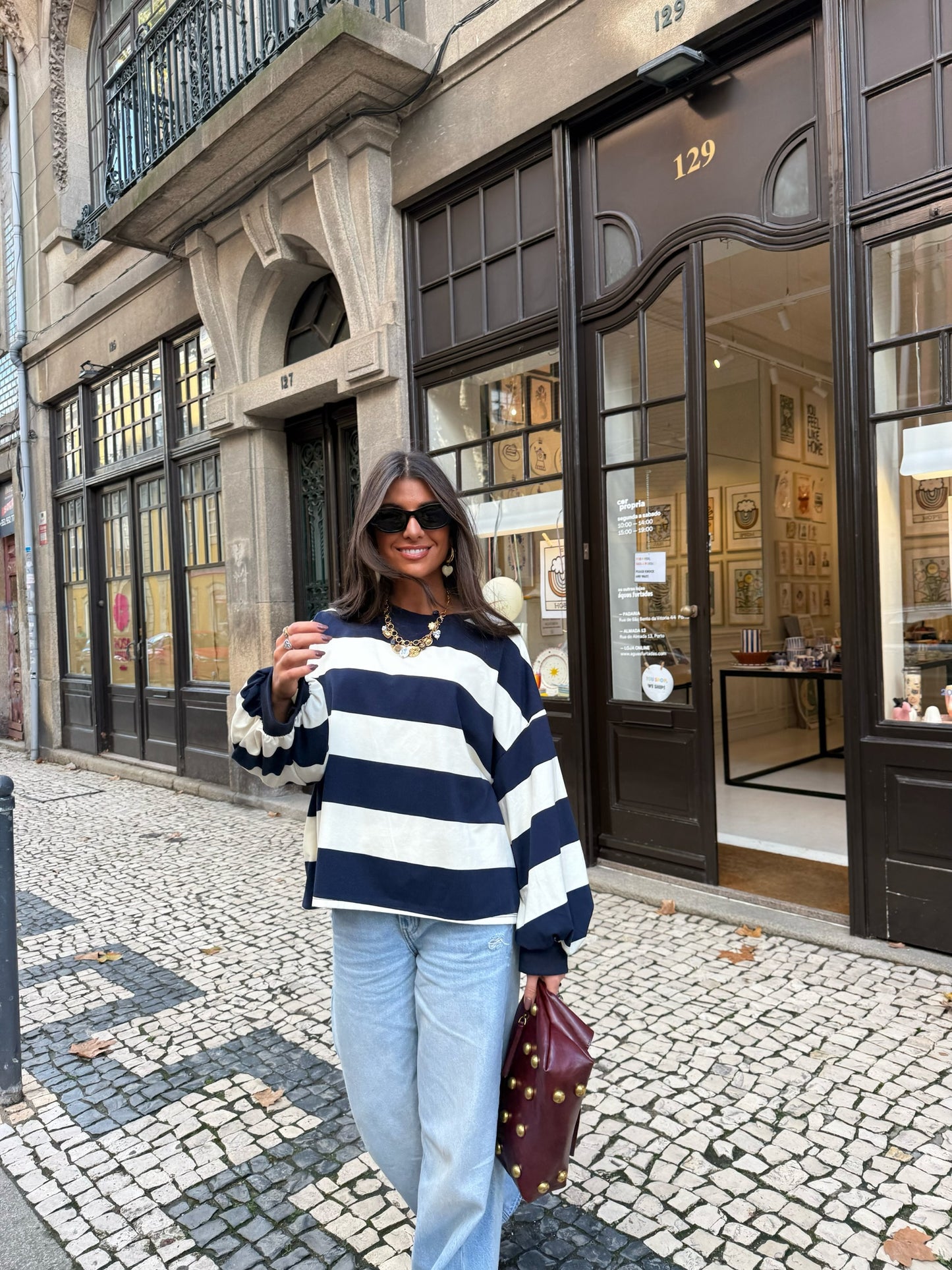 Navy Striped Oversized Sweatshirt