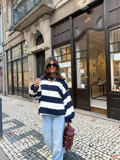 Navy Striped Oversized Sweatshirt