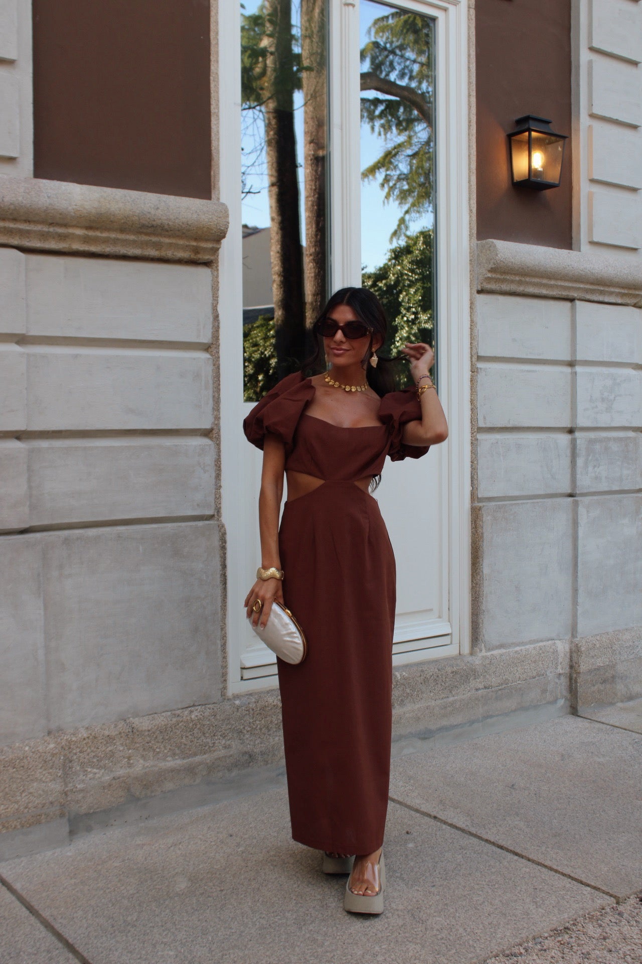 Cut-Out Maxi Dress in Brown