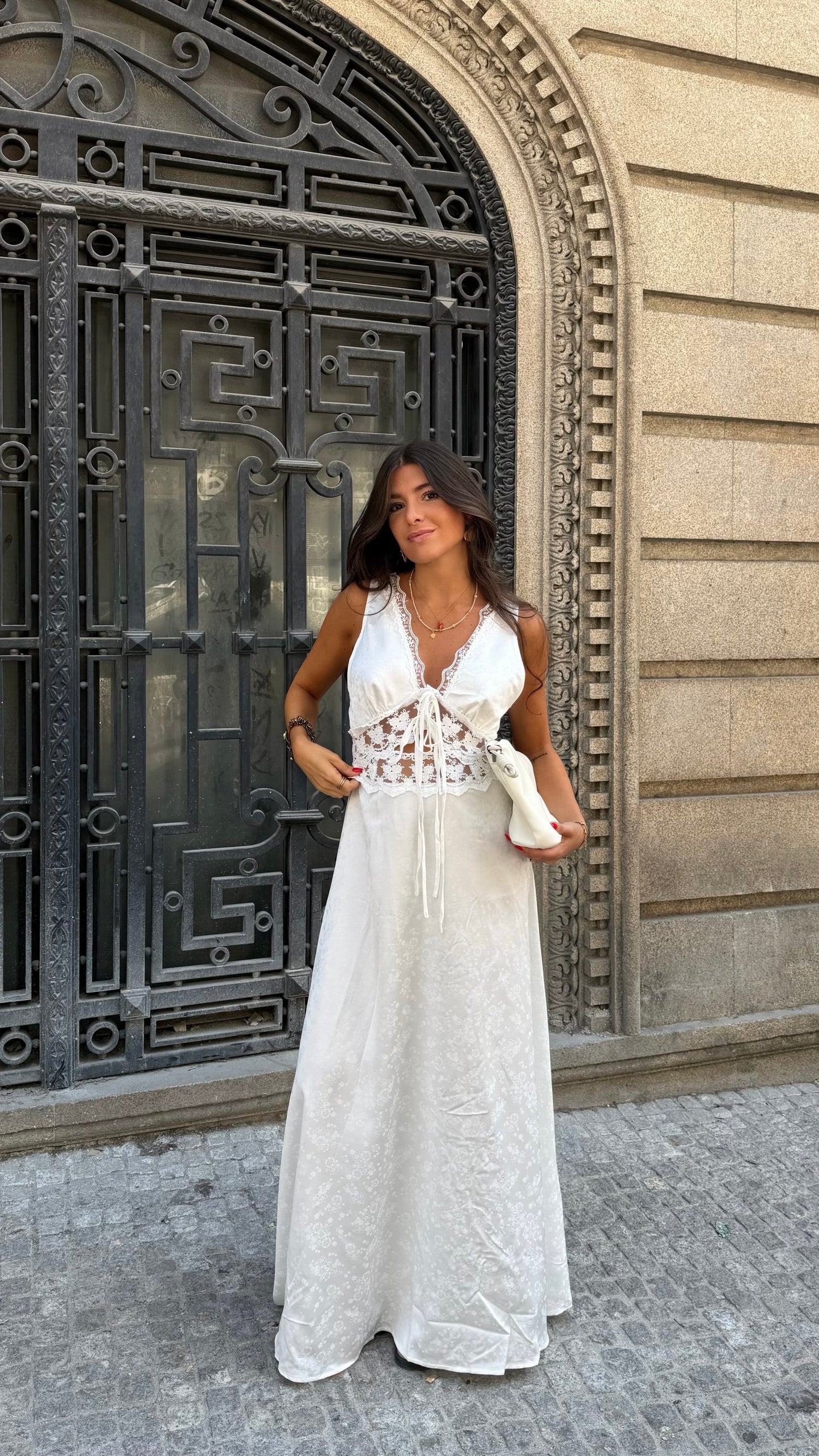 White Satin Lace Maxi Dress