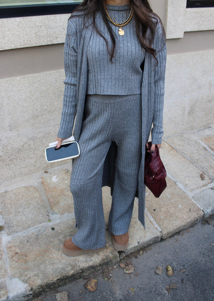 CONJUNTO MALHA CANELADA CINZA