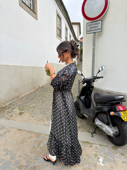 Polka Dot Sheer Maxi Kimono