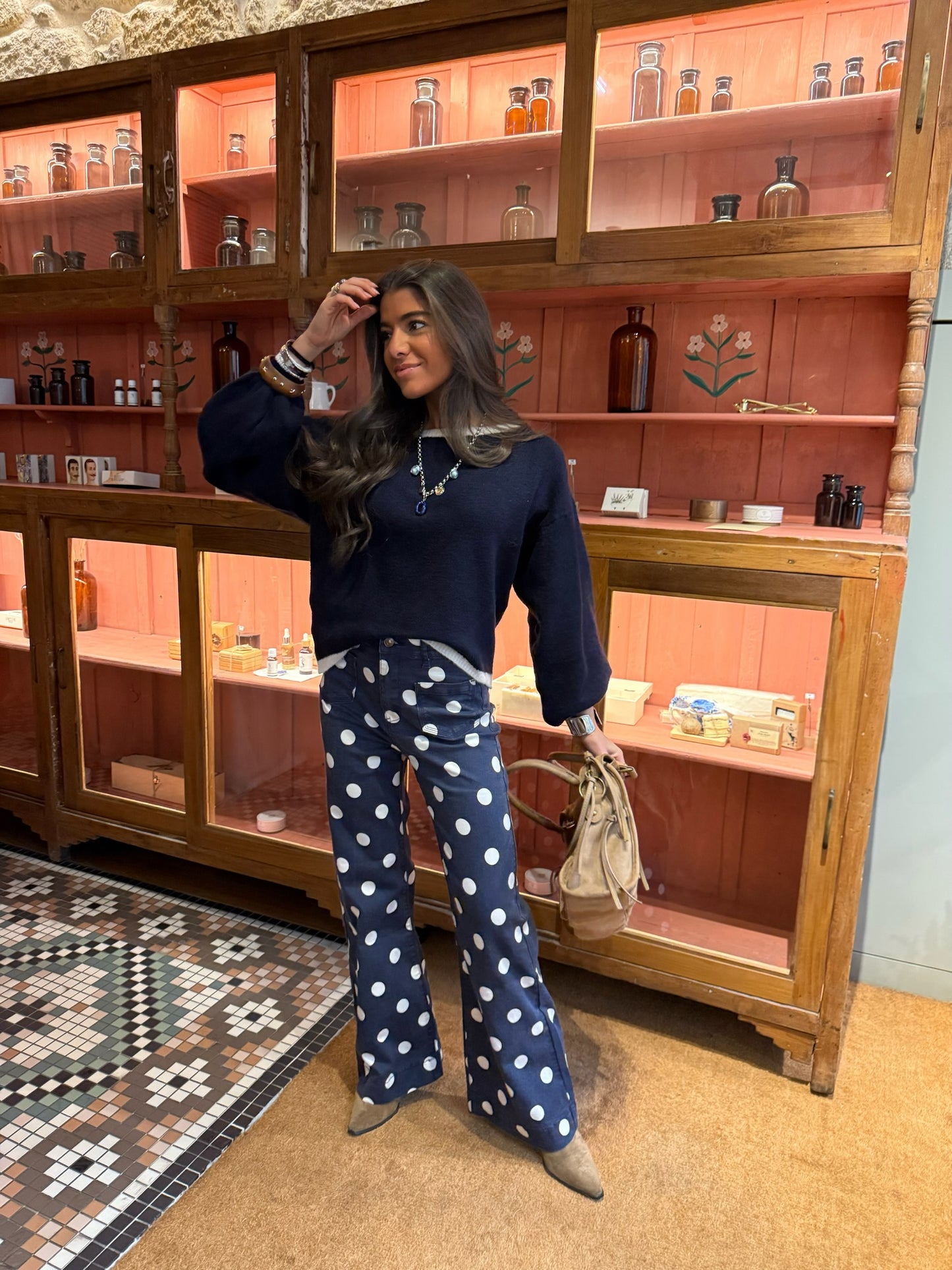 Navy Off-Shoulder Mohair Sweater