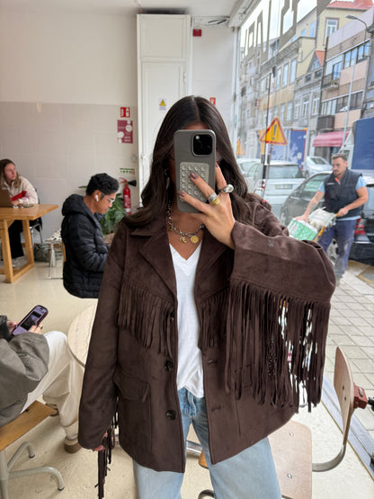 Western-Inspired Suede Fringe Blazer