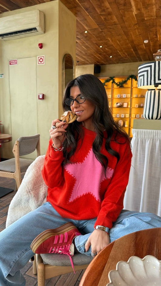 Pink Star Accent Wool & Cashmere Sweater