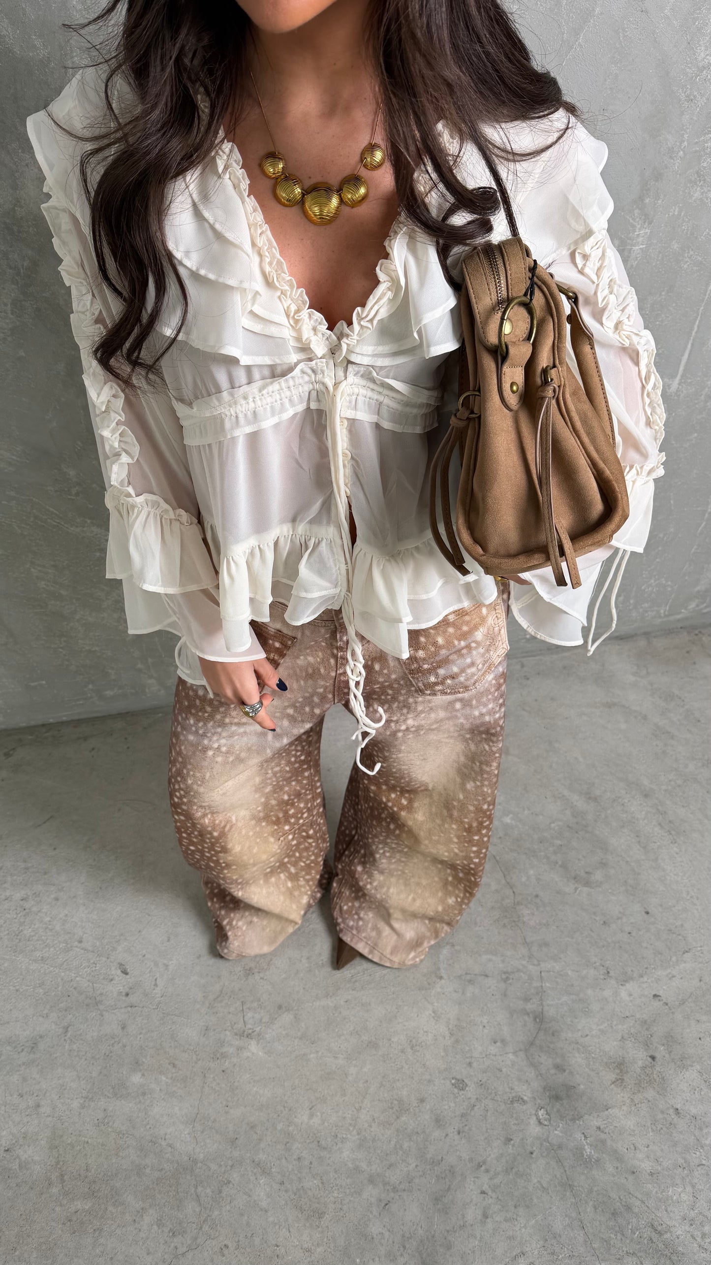 Off White Sheer Ruffle Blouse