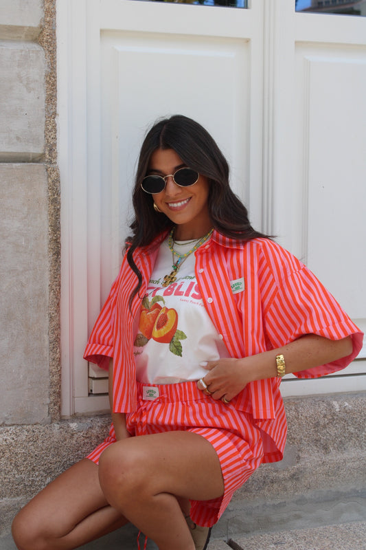 Striped Cropped Shirt - Pink and Orange