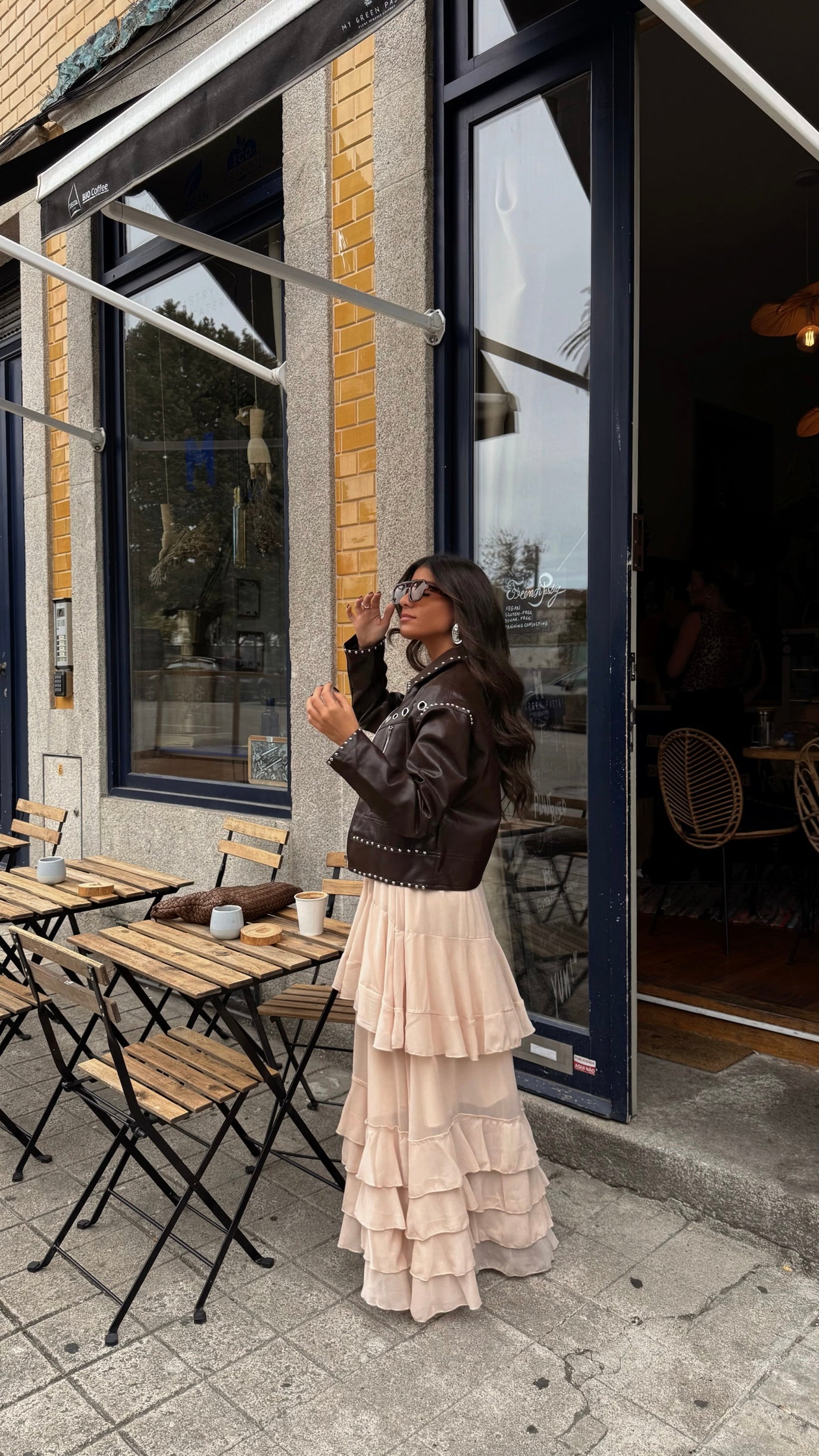Studded Eyelet Jacket in Brown