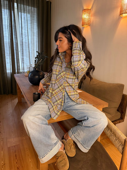 Plaid shirt with tie detail