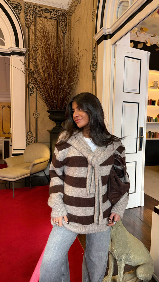 Latte Wrap-Tie Knit Sweater