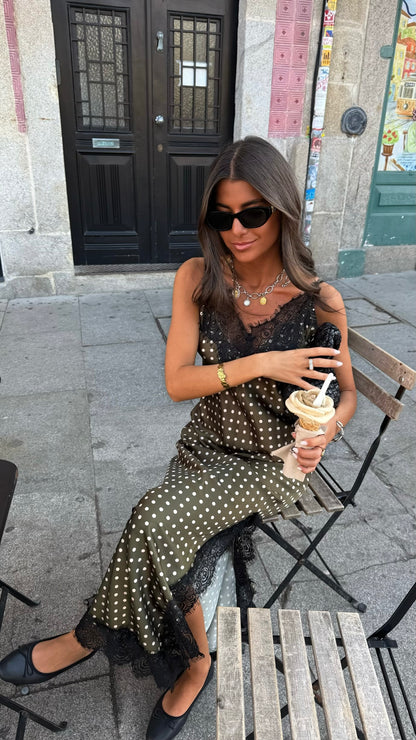 Olive Polka Dot Slip Dress