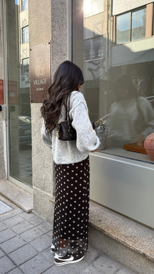 Polka Dot Sheer Maxi Skirt with Lining