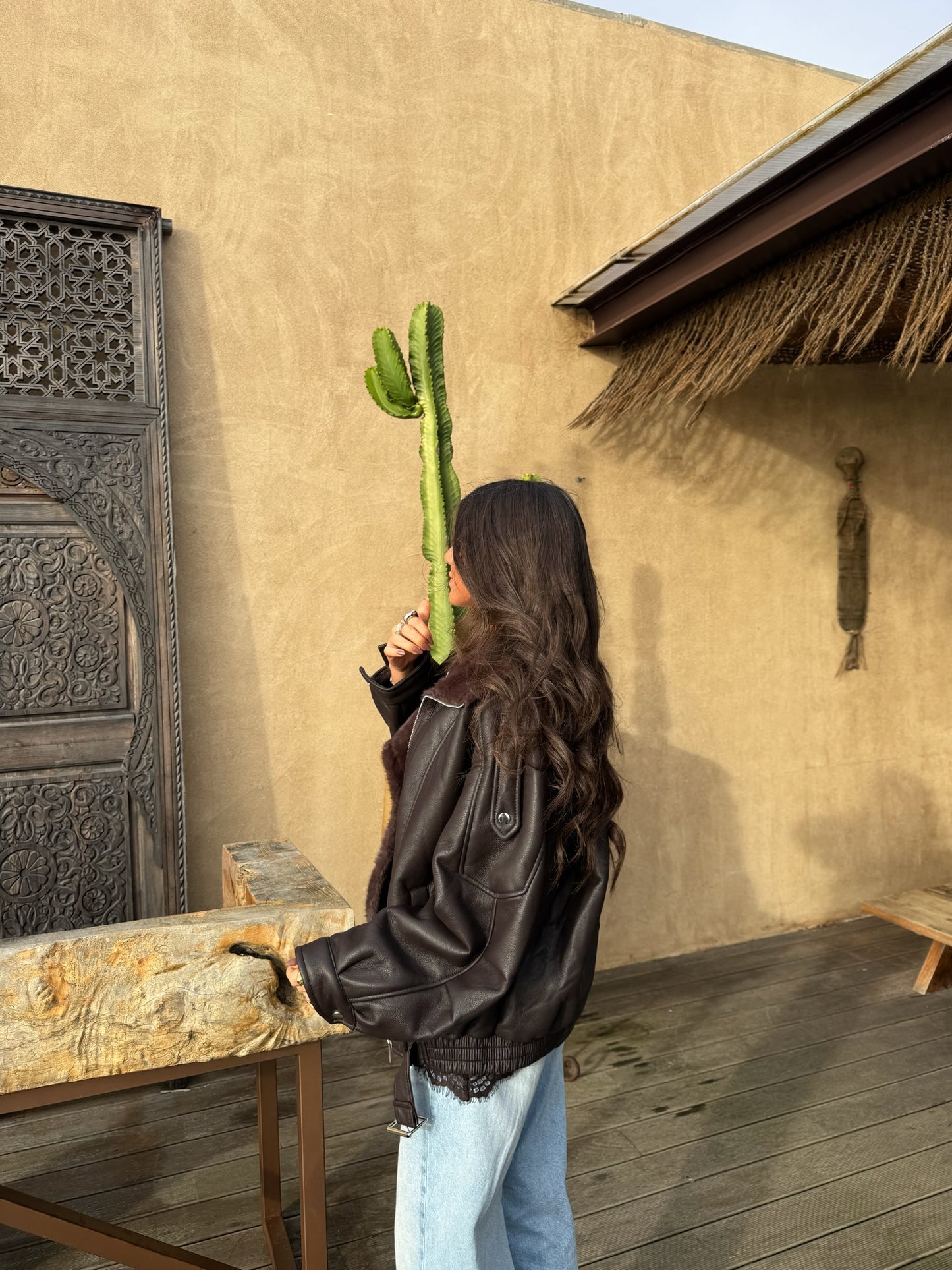 Chocolate Faux Fur Lined Aviator Jacket