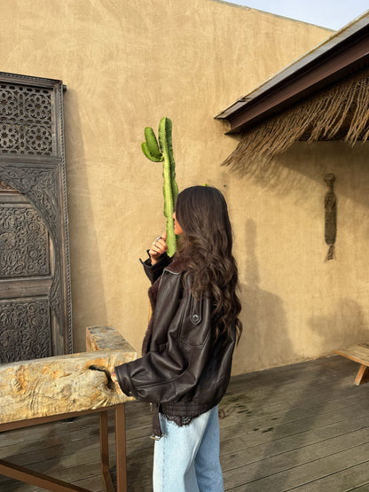 Chocolate Faux Fur Lined Aviator Jacket