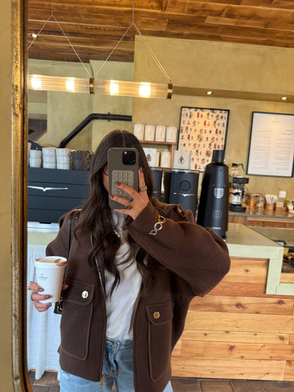 Wool & Cashmere Hooded Jacket in Brown