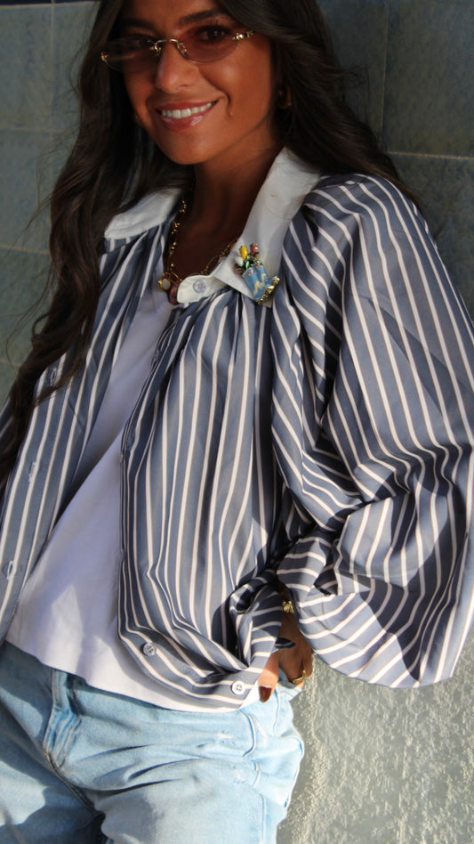 Grey & White Striped Shirt