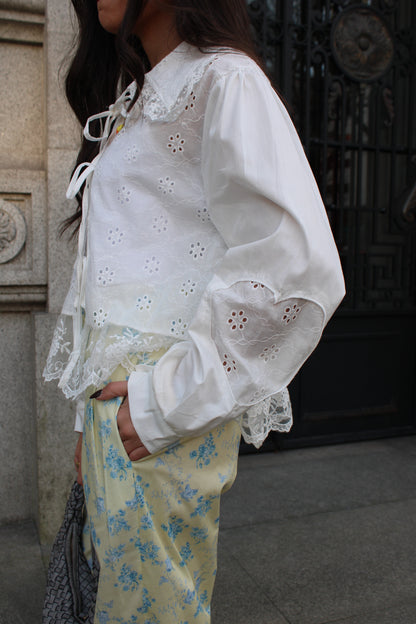 Blouse with Lace and English Embroidery Details