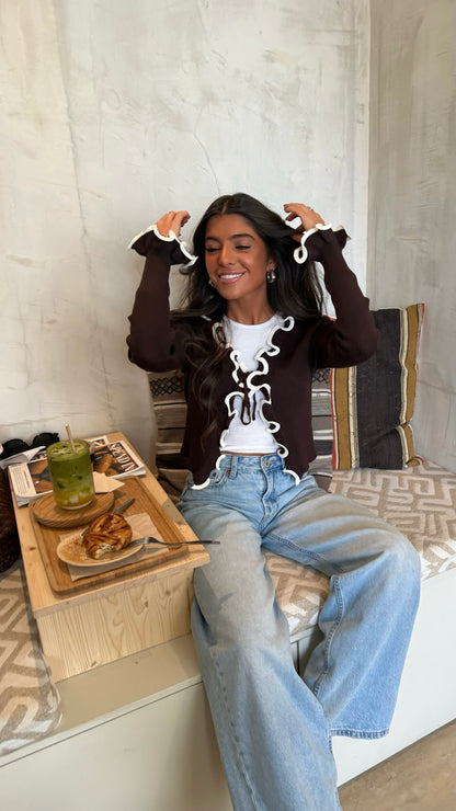 Chocolate Contrast Trim Cardigan