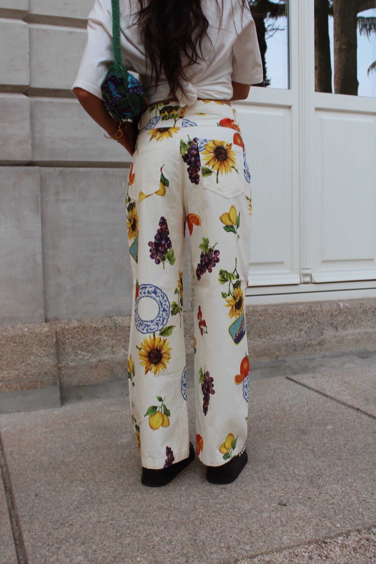 Wide-leg Jeans with Mediterranean-Inspired Prints