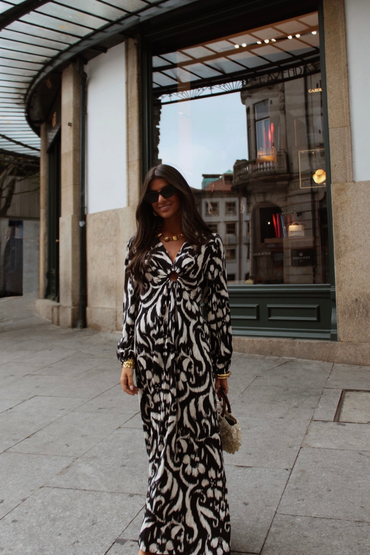 Black & White Ikat Maxi Dress