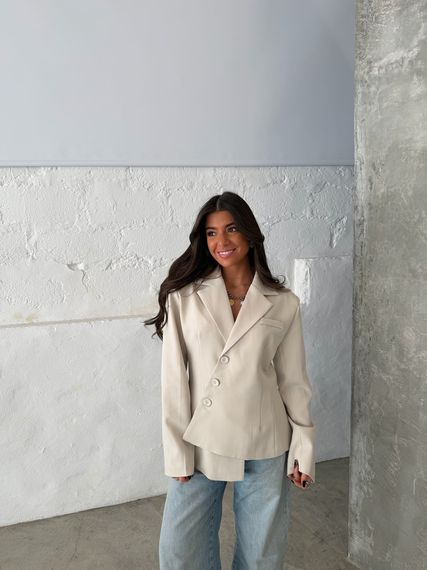 Asymmetric Off White Blazer