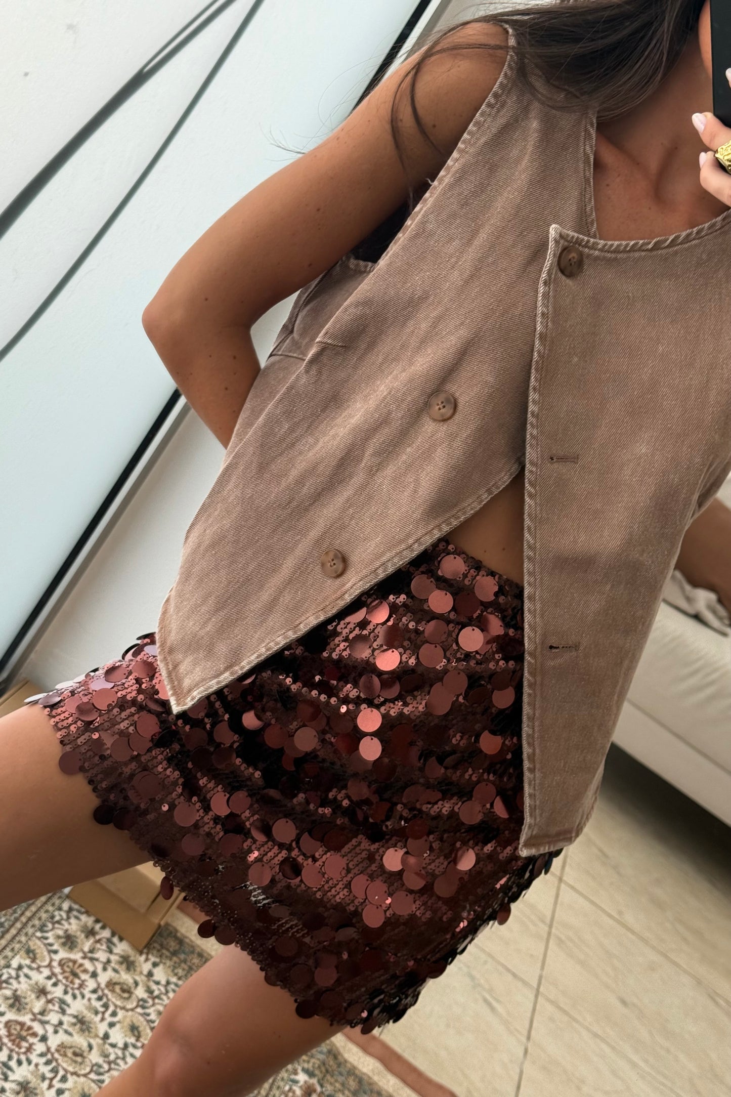 Taupe Denim Buttoned Vest