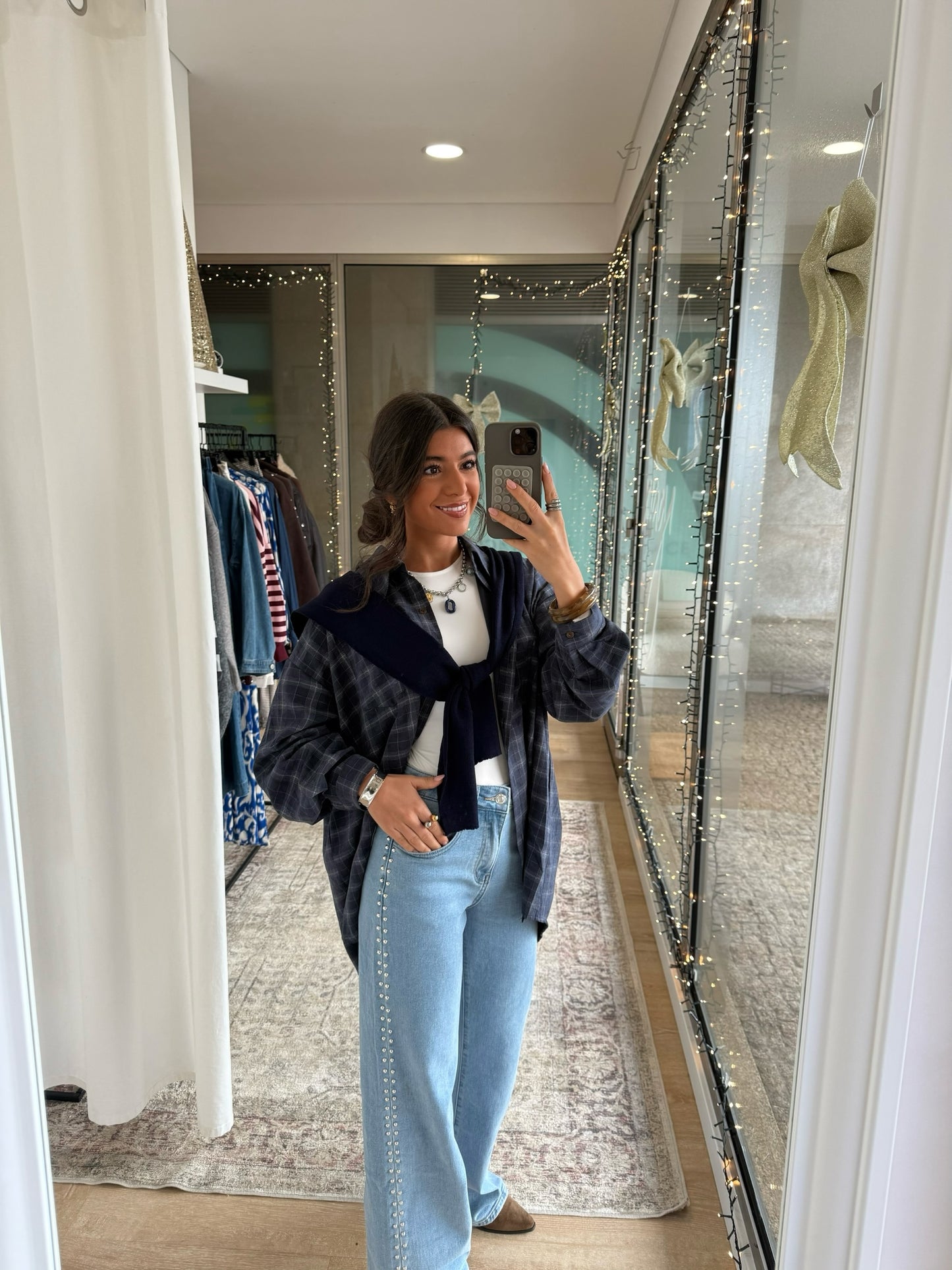 Two-in-One Shirt in Navy (w/ satin lining)