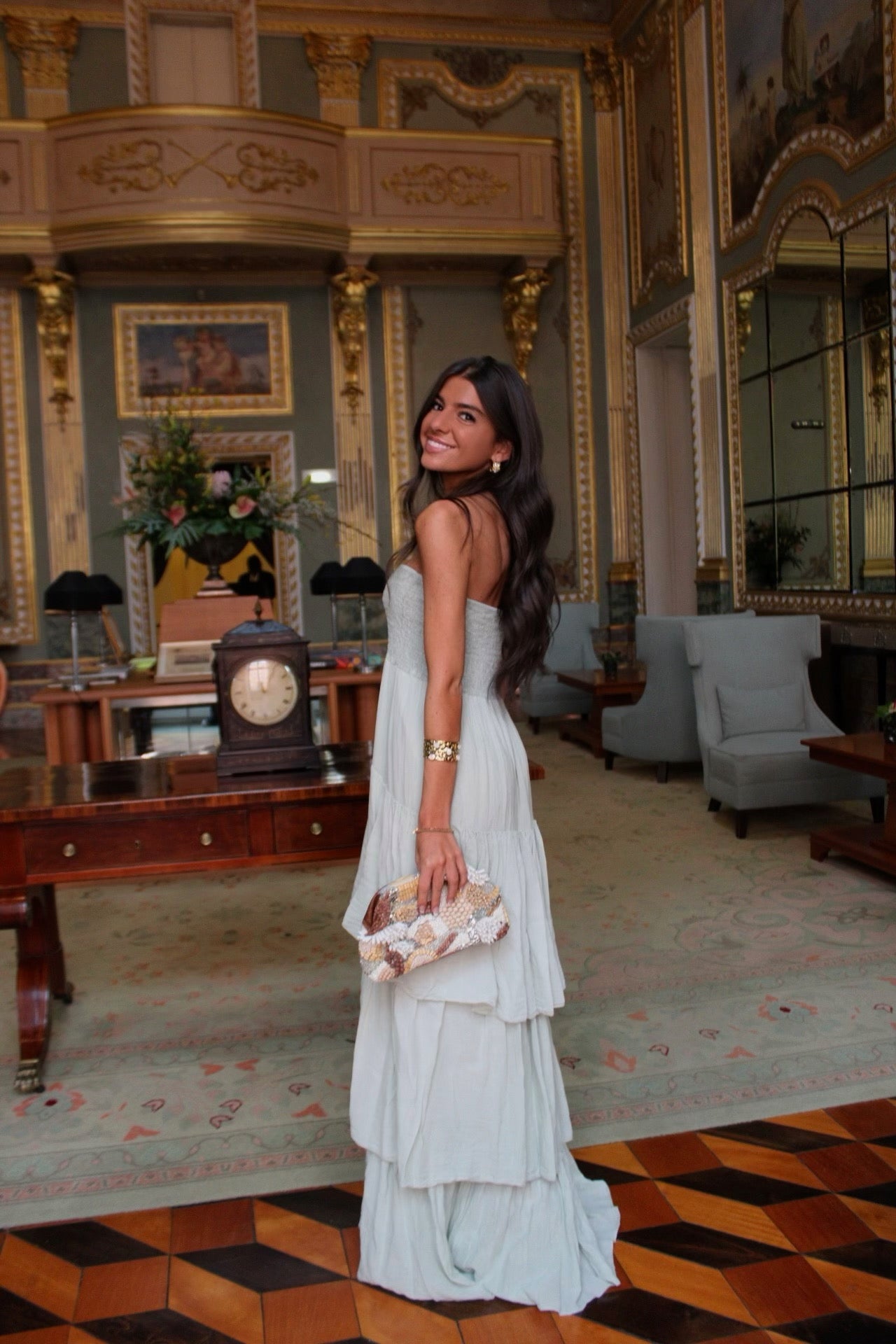 Long Sage Green Ruffle Dress
