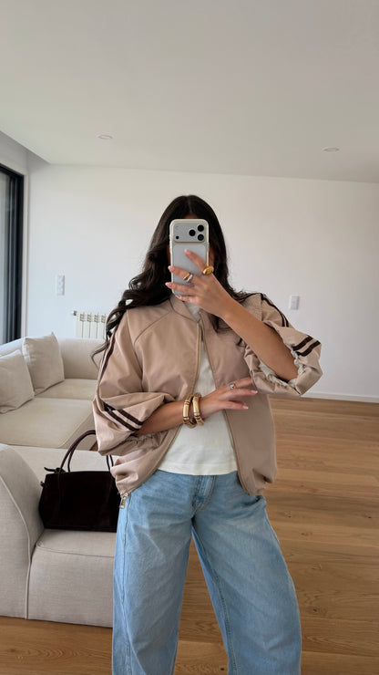 Beige Trench Bomber Jacket