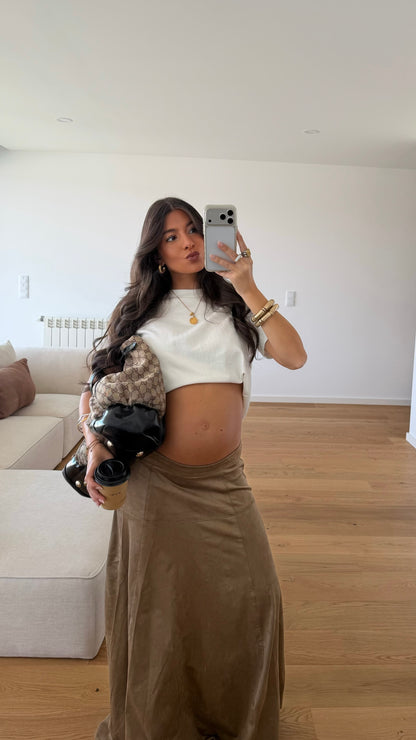 Beige Suede Effect Maxi Skirt