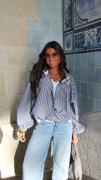 Grey & White Striped Shirt