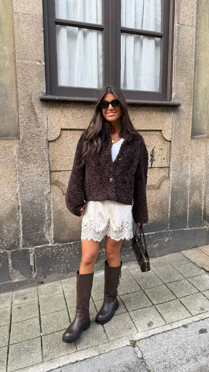 Lace-Edged Satin Skirt in Pearl White